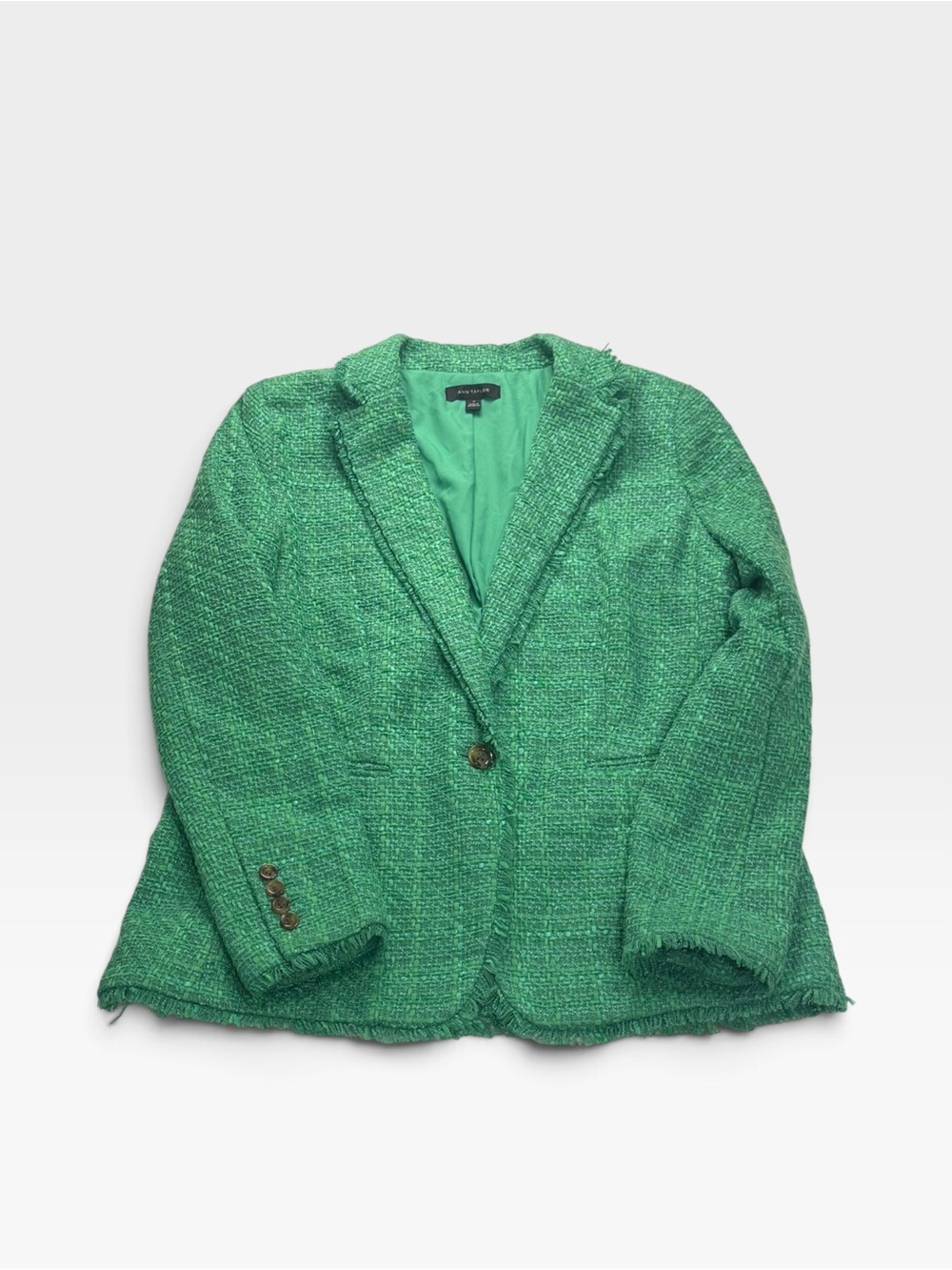 Ann Taylor Kelly Green Tweed Blazer Jacket Womens Size 12